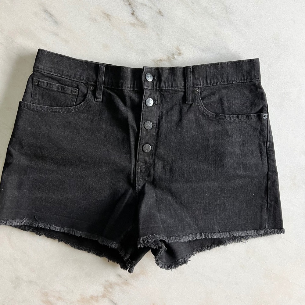 Black Denim High-Rise Button-Front Women’s Shorts